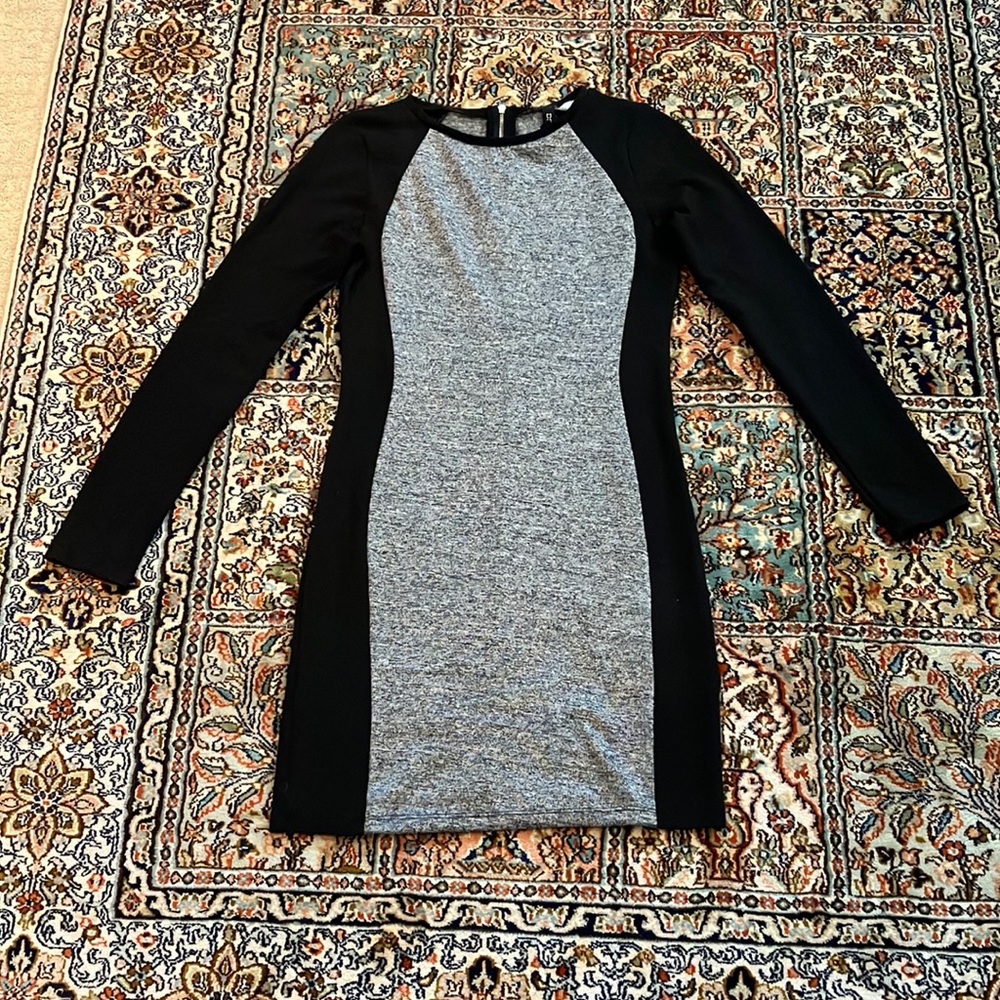 Black and grey exposed silver zipper stretch dress
